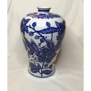 Vintage Blue & White Floral Vase By Formalities Baum Bros. 10.5" Tall China